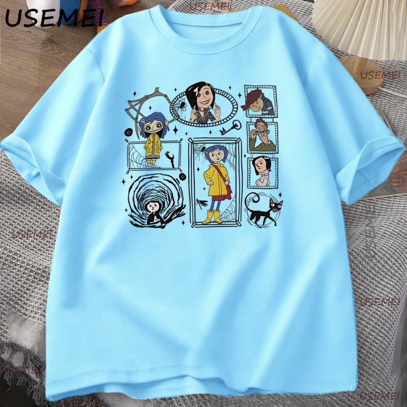 Vintage Coraline Halloween TShirt Y2k Spooky Tshirt Horror Graphic T Shirts Cotton Short Sleeve Unisexs Clothing Male Tops Tee