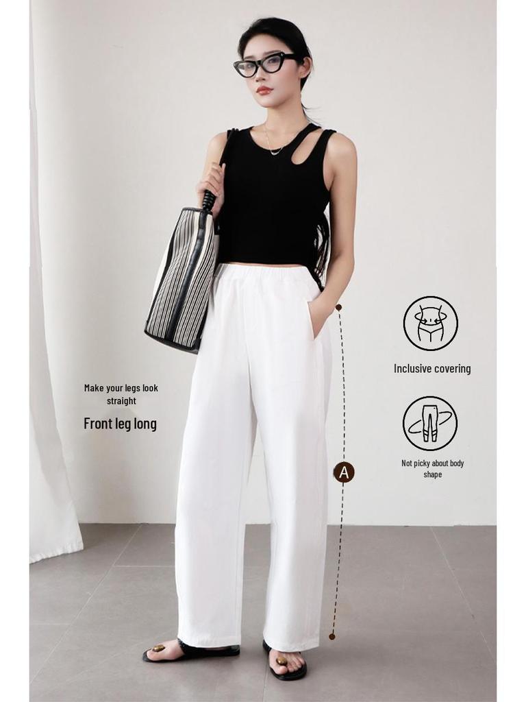 Khaki High-Waisted Wide-Leg Suit Pants for Women - Spring/Summer Slimming Petite Fit