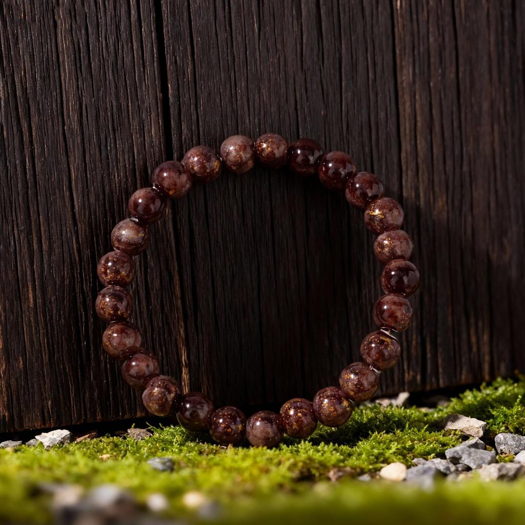 Festive Gifts Dark Red Gold Speckle Stone Beaded Bracelet Elegant Fashion Jewelry For Women Daily Wear Gift