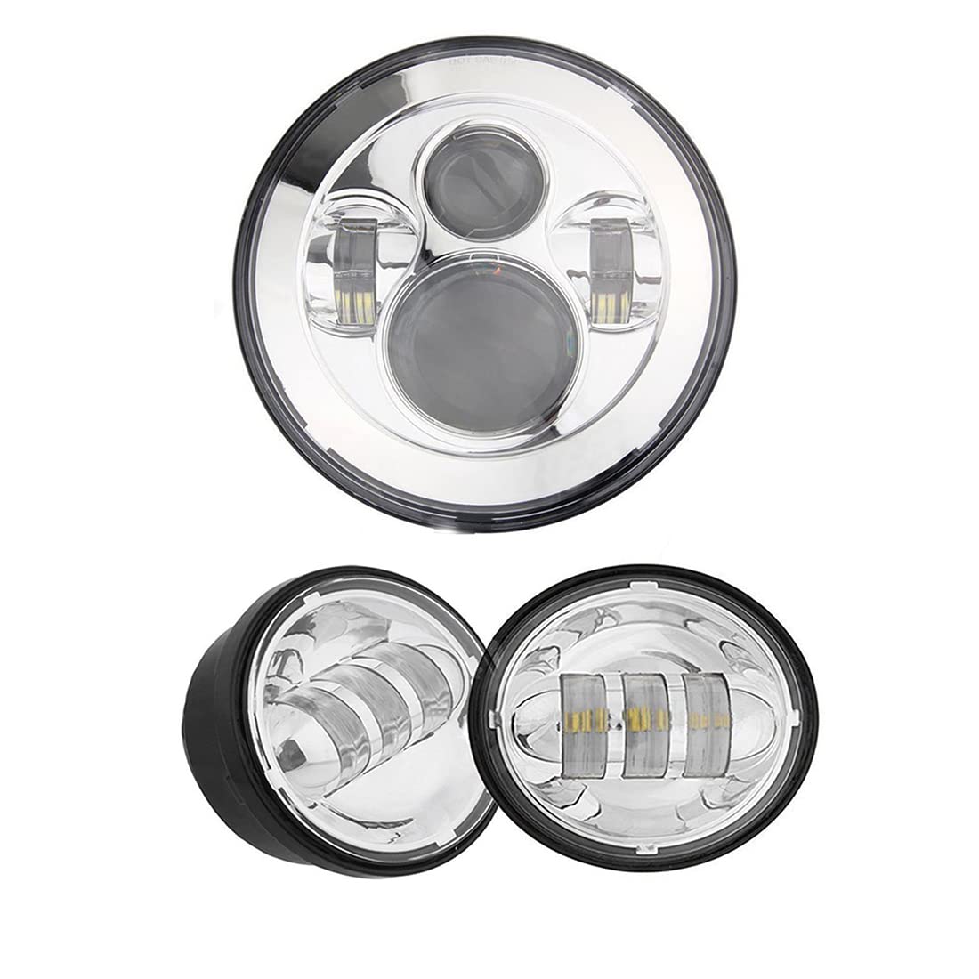 

Ranzek 7-inch Motorcycle Daymaker LED Headlight + Two 4-1/2 LED Fog Lights/Front Projector Lamps (Chrome)