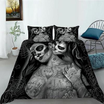 Parure de lit sexy avec housse de couette 3D en polyester pour fille et squelette, taille double, Queen, King, simple, cadeau de luxe à la mode