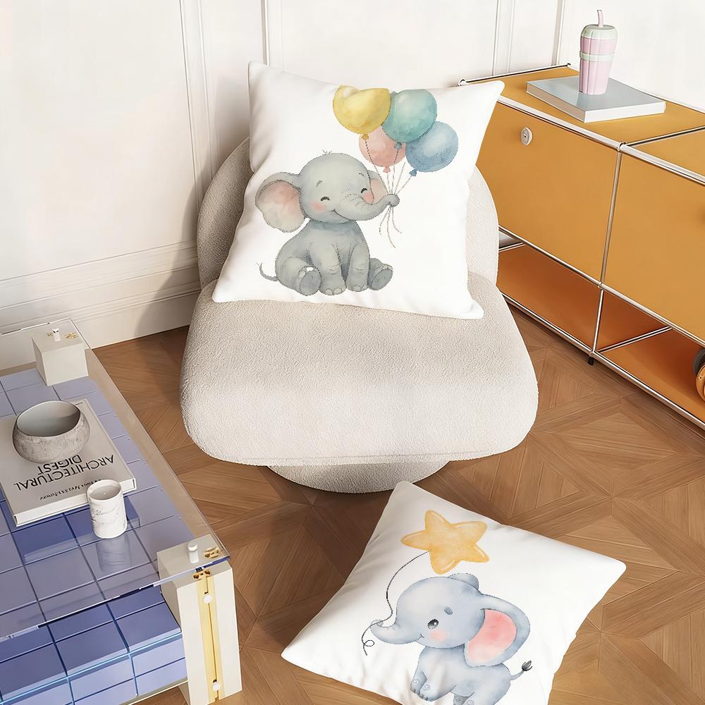 Watercolor Elephant Cute Art Pillow Case Sofa Living Room Bedroom Headboard Backrest Square Cushion Nap Time