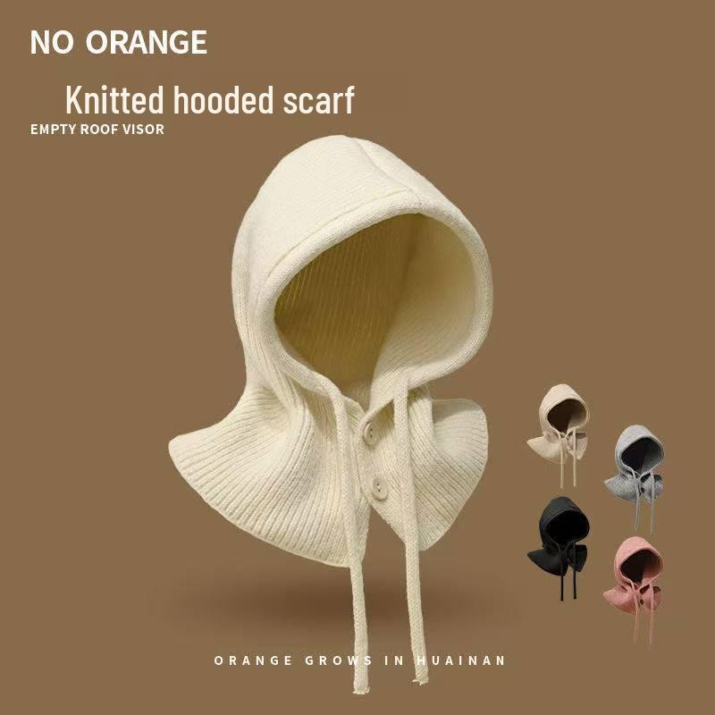 Women's Korean Knit Balaclava: Warm Winter Hat & Scarf Combo with Ear Protection, Slim-Fit Design