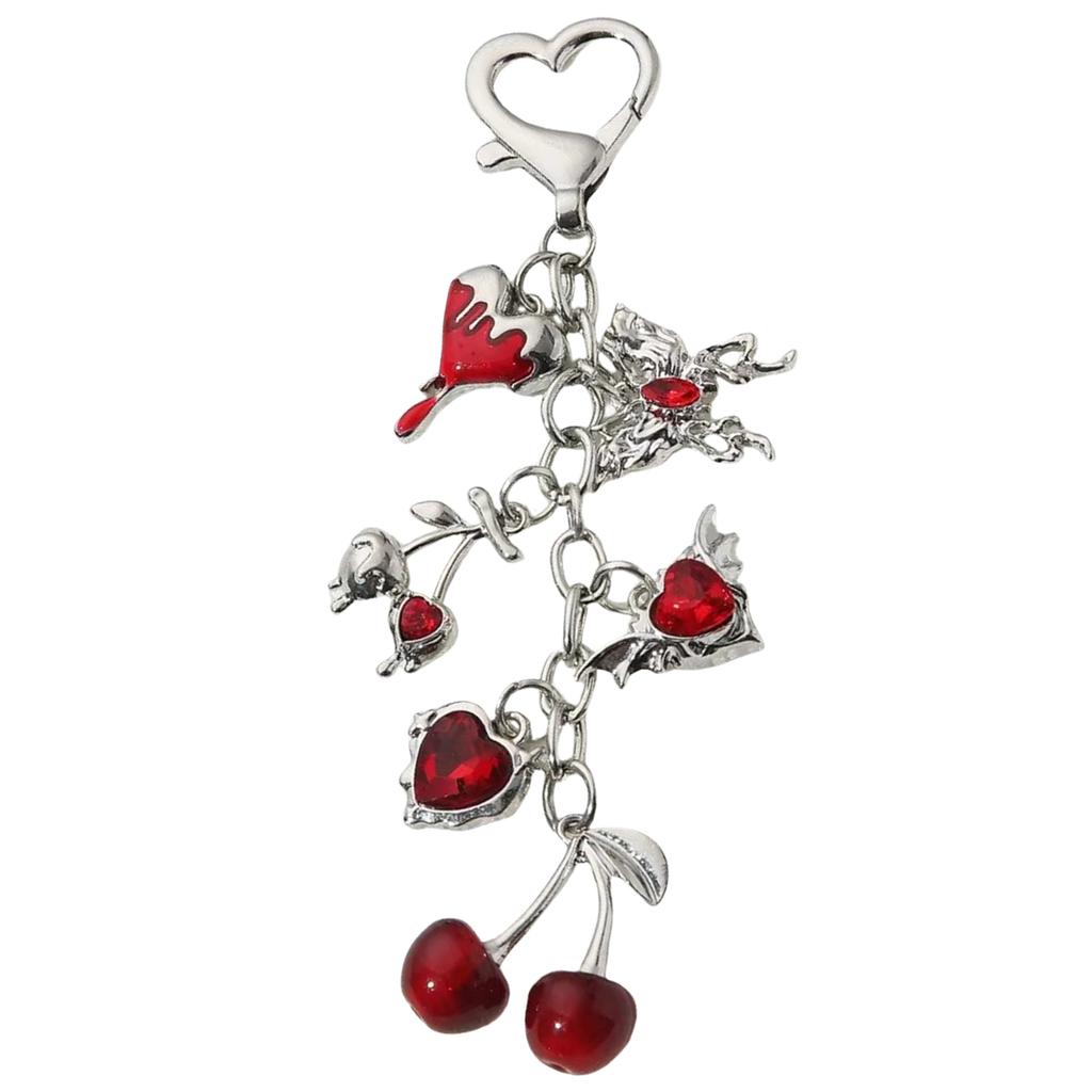 Sparkling 3D Cherry Charm Keychain Accessory Fashionable Bowknot Pearls Key Rings Portable Bag Decoration for Women