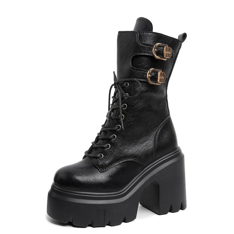 Super high heel thick-soled medium tube Martin boots 2025 new autumn and winter small man orgasm thick heel Martin boots