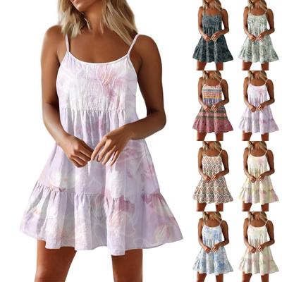 Summer Sexy Party Color Spaghetti Strap Ruched Short Dress Casual For Womens