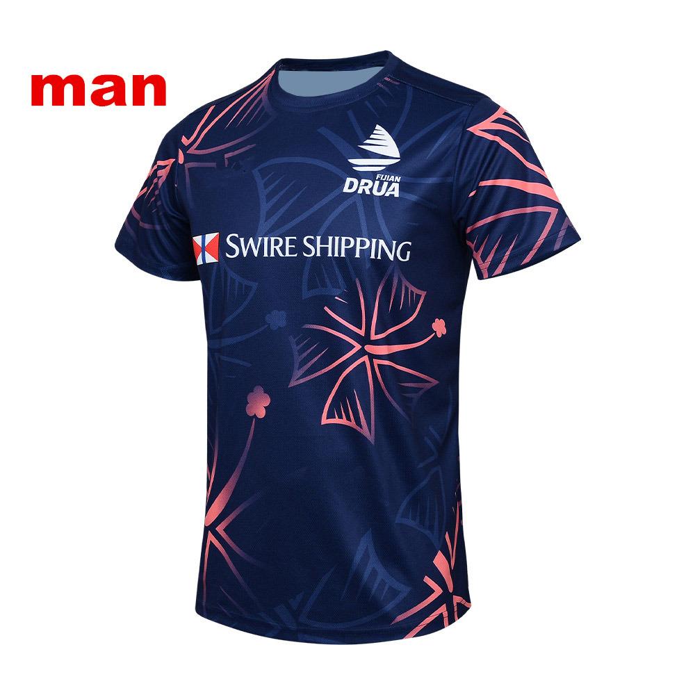 2025 Men's Fiji Drua Rugby Singles Jersey T-Shirt Adult Training Uniform Short-Sleeved Men's O-Neck Quick Drying Sports T-Shirt