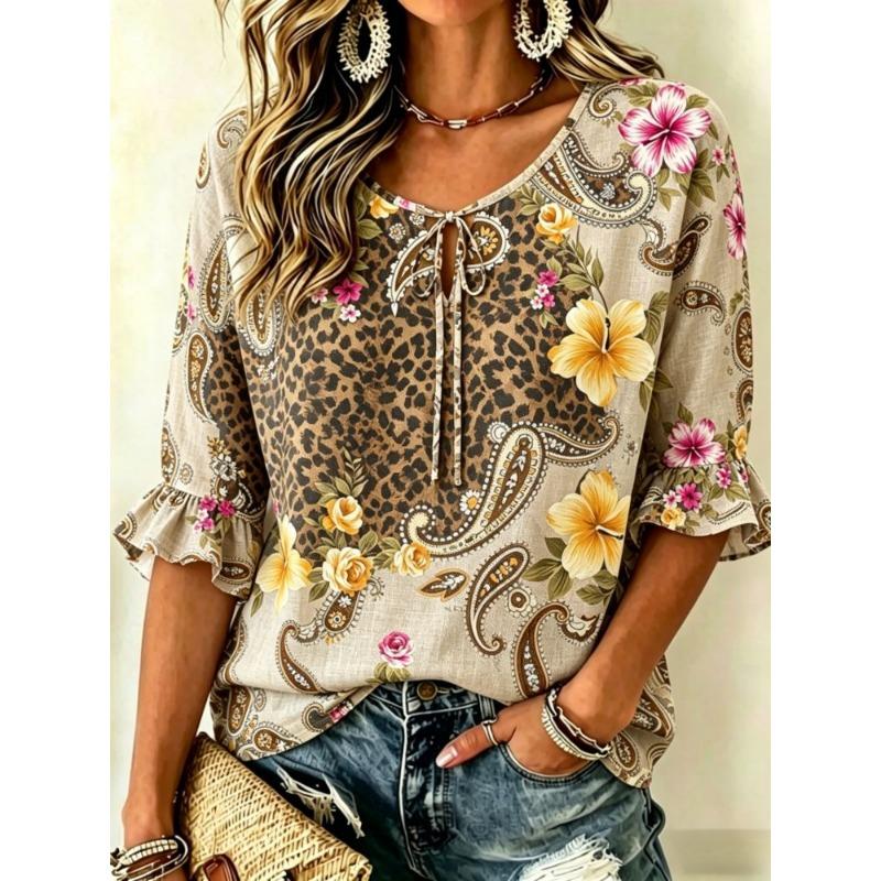 Fresh Breathable Half Sleeve Casual Blouse, Loose Slimming Version, Light Comfortable Summer Outerwear