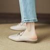 Baotou Half Slippers Women's Outer Wear 2025 Summer New Flat-bottomed Horse Buckle Leather Soft-soled Lazy Shoes Large Size Women's Shoes