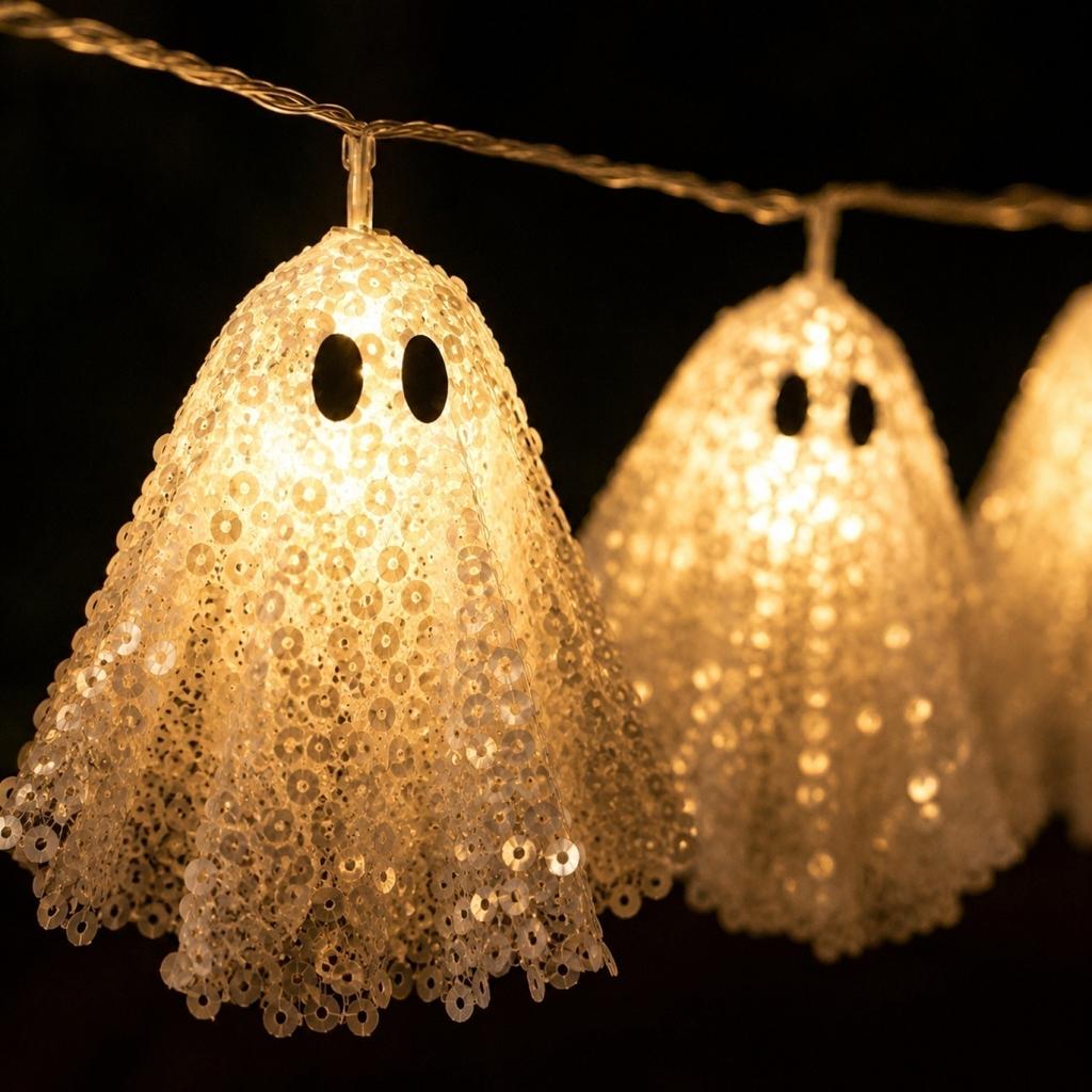 Halloween String Lights - 10 Lights, 2M Length with 20cm Spacing, Battery Operated with Remote, 8 Functions, Sequined Decorations Indoor Outdoor