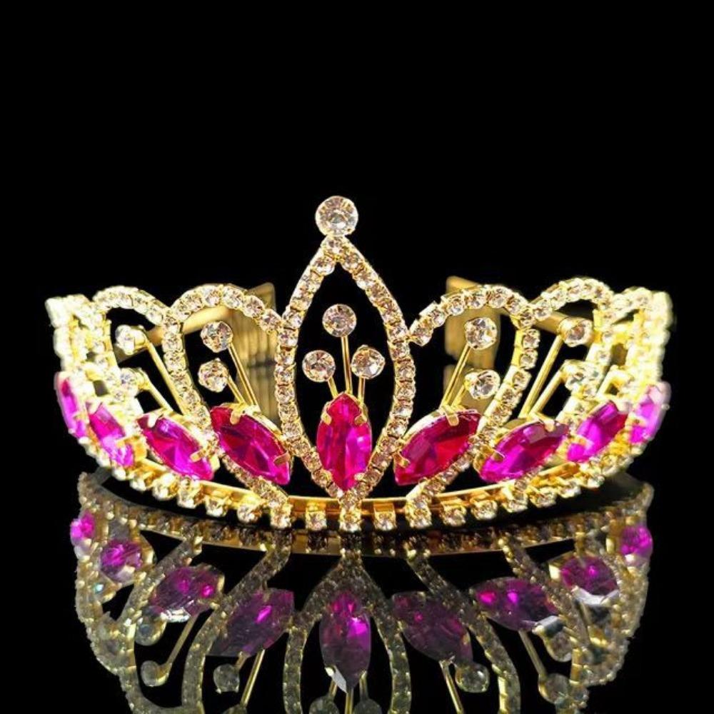 

Головной убор в стиле барокко, супер сверкающий головной убор в виде короны со стразами розовый