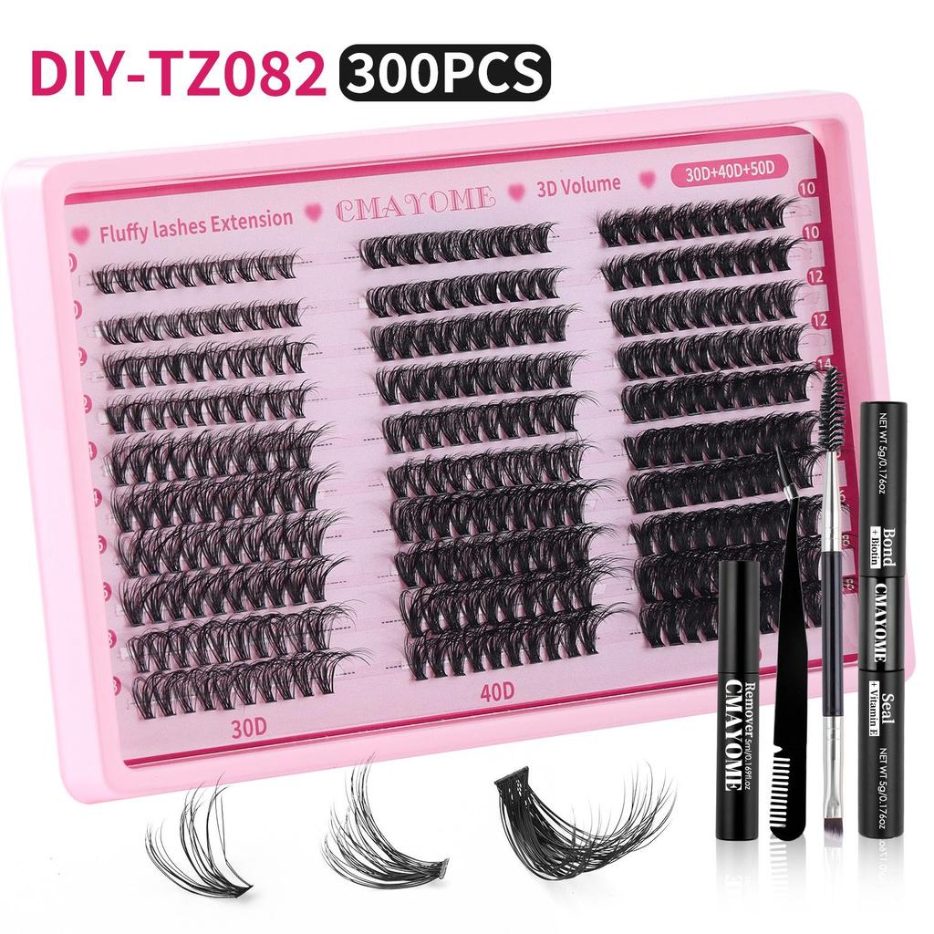 Cross-Border 300 Clusters D Curl Faux Eyelash Set: 10-18mm Dense Flower Cluster DIY Eyelashes
