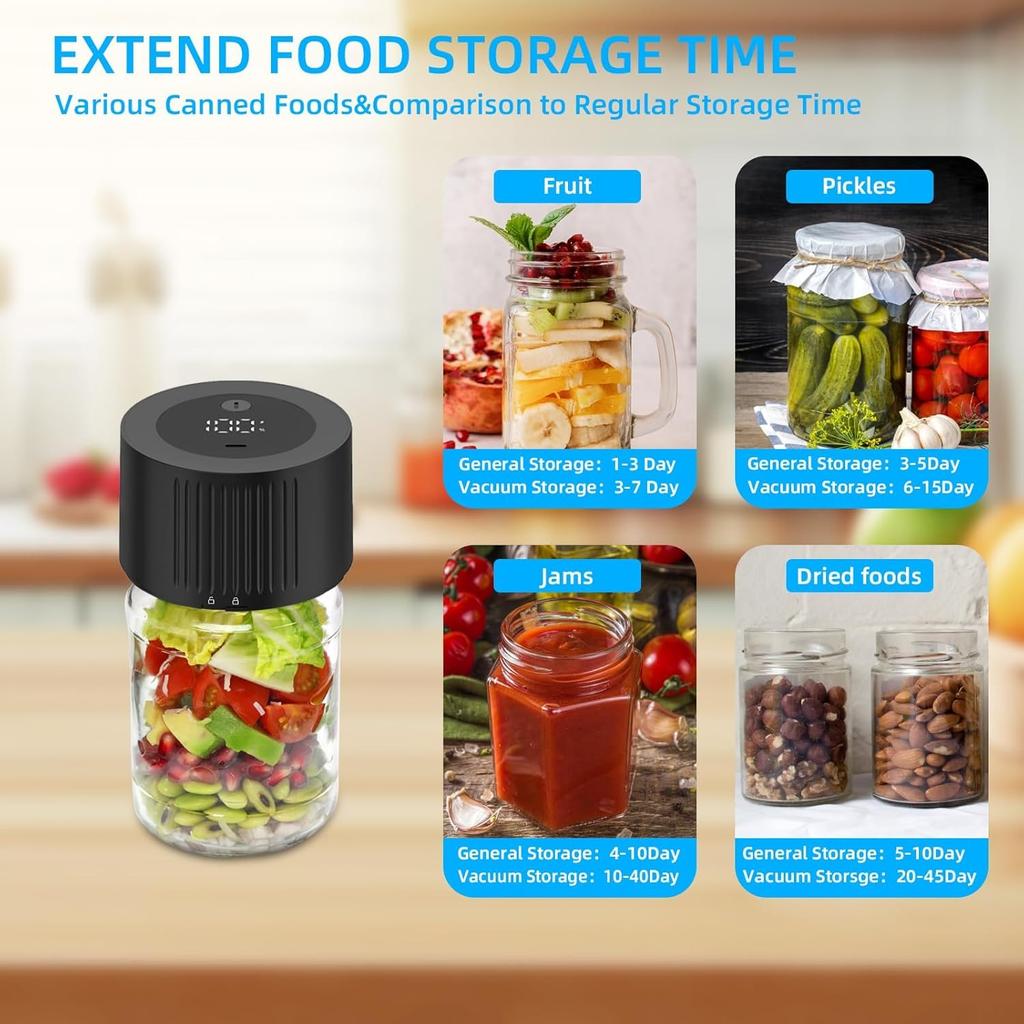 Electric Mason Jar Vacuum Sealer Kit,Rechargeable Ball Jar Sealer Vacuum for Regular Mouth and Wide Mouth Mason Jars,Used for Canning Jars