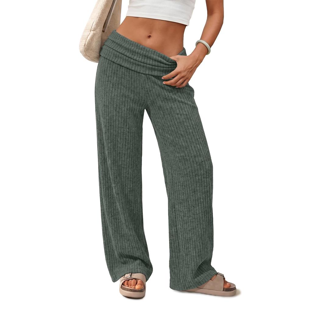 Women's High Waist Wide Leg Pants Color Soft Casual Trousers