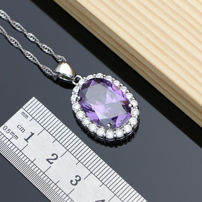 Purple Gem Amethyst 925 Silver Jewelry Sets Earrings Rings Accessories Women Wdding Monkey Necklace Set