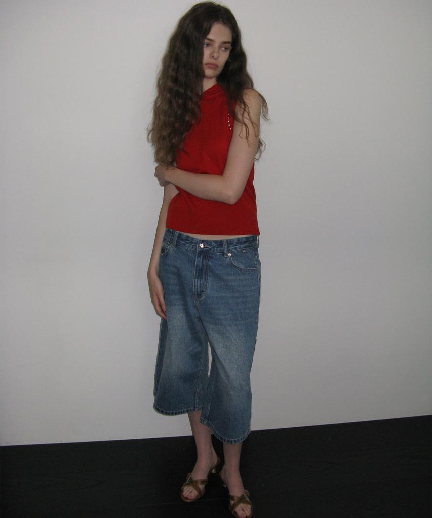 PARTIMENTO WOMEN Studded Hoodie Knit Top_Chili Red