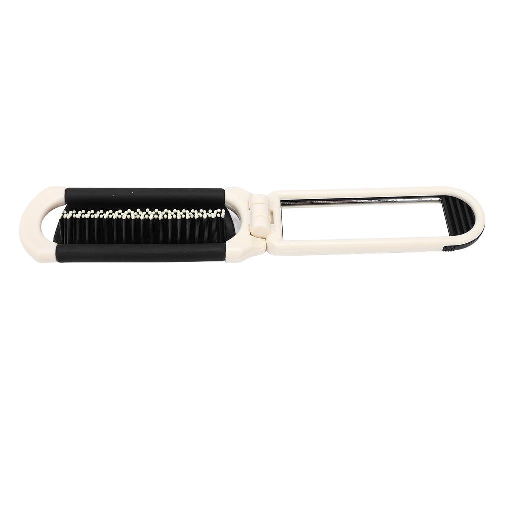 Folding Hair Brush with Mirror Portable Lightweight Pocket Size Massage Comb Hair Brush for Travel Cream White