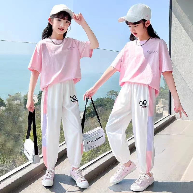 Dívčí letní tričko s krátkým rukávem + šortky set Trendy ležérní outfit Dětské módní oblečení Dětské letní oblečení