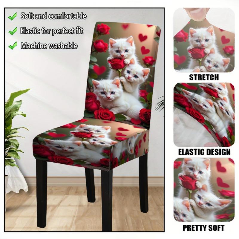 Bedruckter Stuhlbezug mit niedlichem Kätzchenmuster, staubdicht, dekorativ, vollständig abdeckend, maschinenwaschbar, elastisch
