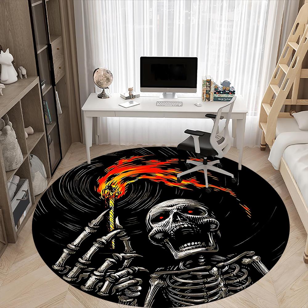 1pc SkeleFlame Office Round Area Rug, Indoor Mat Suitable ForOffice, Under Office Chairs Bedroom Living Room Home Decor, Room Deco q113