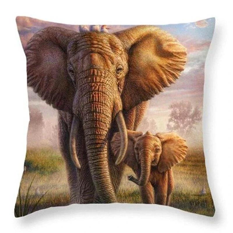 Home Decor Pillowcase Sofa Polyester Elephant Print Cushion Cover Indian Style Animal