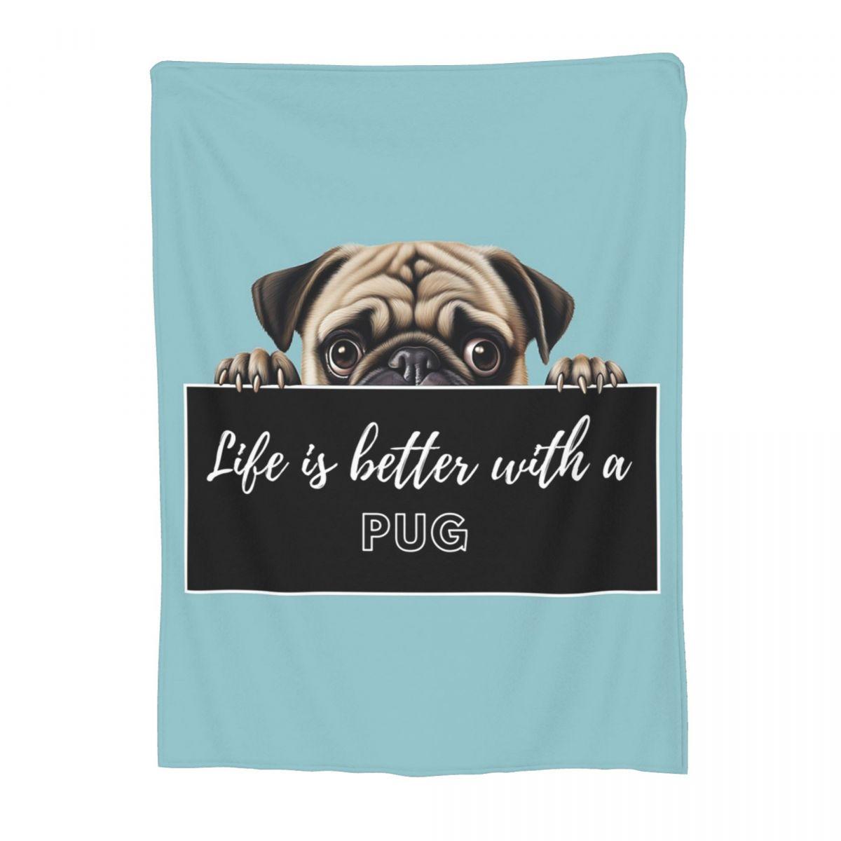 

Life Is Better With Dogs Pug Dog Blanket Fleece Sofa Throw Blanket Multi-function for Home Bedroom Travel Throws Bedspread Quilt 30x40in