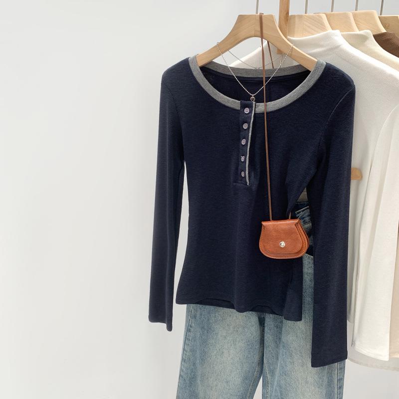 

Women s Stylish Henley Long Sleeve Top - Autumn/Winter 2025 S темно-синий