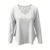Scallop Trim V Neck T-Shirt, Casual Solid Color Lettuce Trim Eyelet Long Sleeve Top For Spring & Fall, Women's Clothing