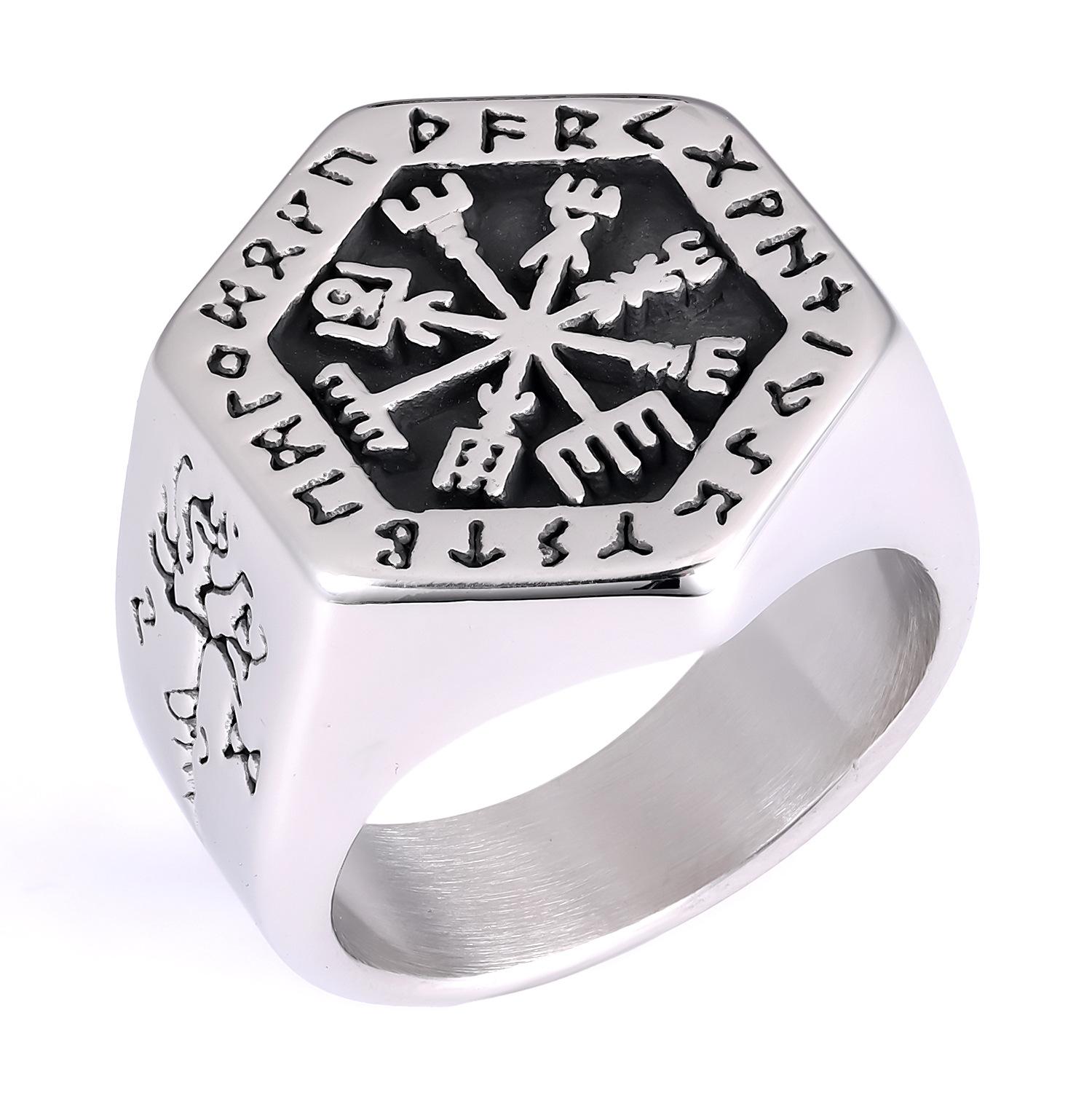 

Viking Astrology Ring Mystical Symbol Stainless Steel Mens Jewelry Norse Mythology Gift no. 13
