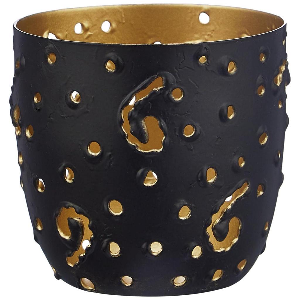 Ornamental Iron Tea Light | Stylish | for Indoors & Outdoors Décor (Matt Black with Gold)