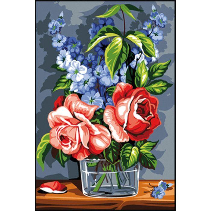 Canevas antique De rose et de bleu 30x40cm