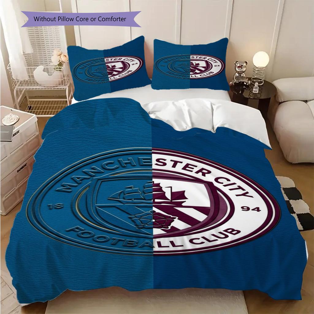 Manchester City Heritage Emblem Bedding (1 * Duvet Cover + 2 * Pillowcase, Without Core) 2DFlat Christmas Birthday Gift Bedding Set