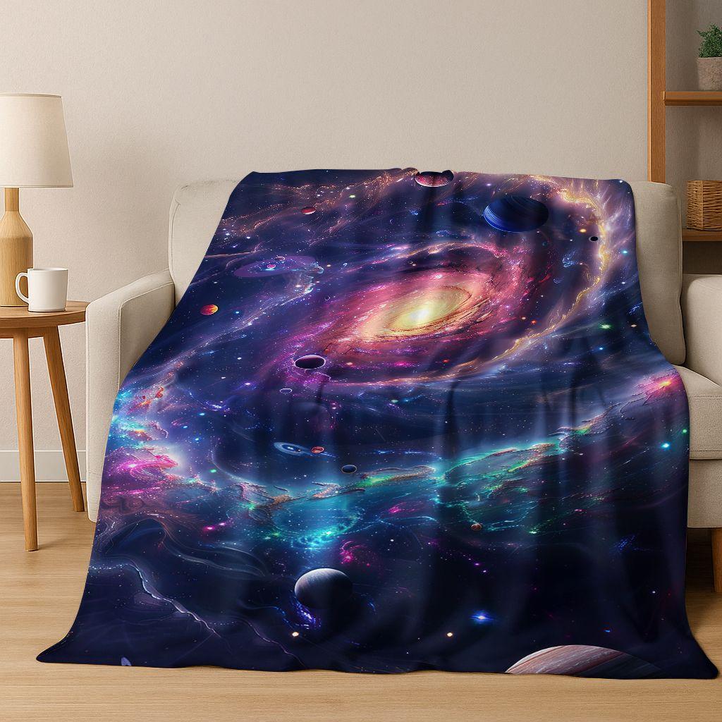 Dreamy Galaxy Universe Space Stars Black Hole Earth Flannel Blanket,Cozy Soft Throw Blanket for Home Bedroom Bed Sofa Cover Gift