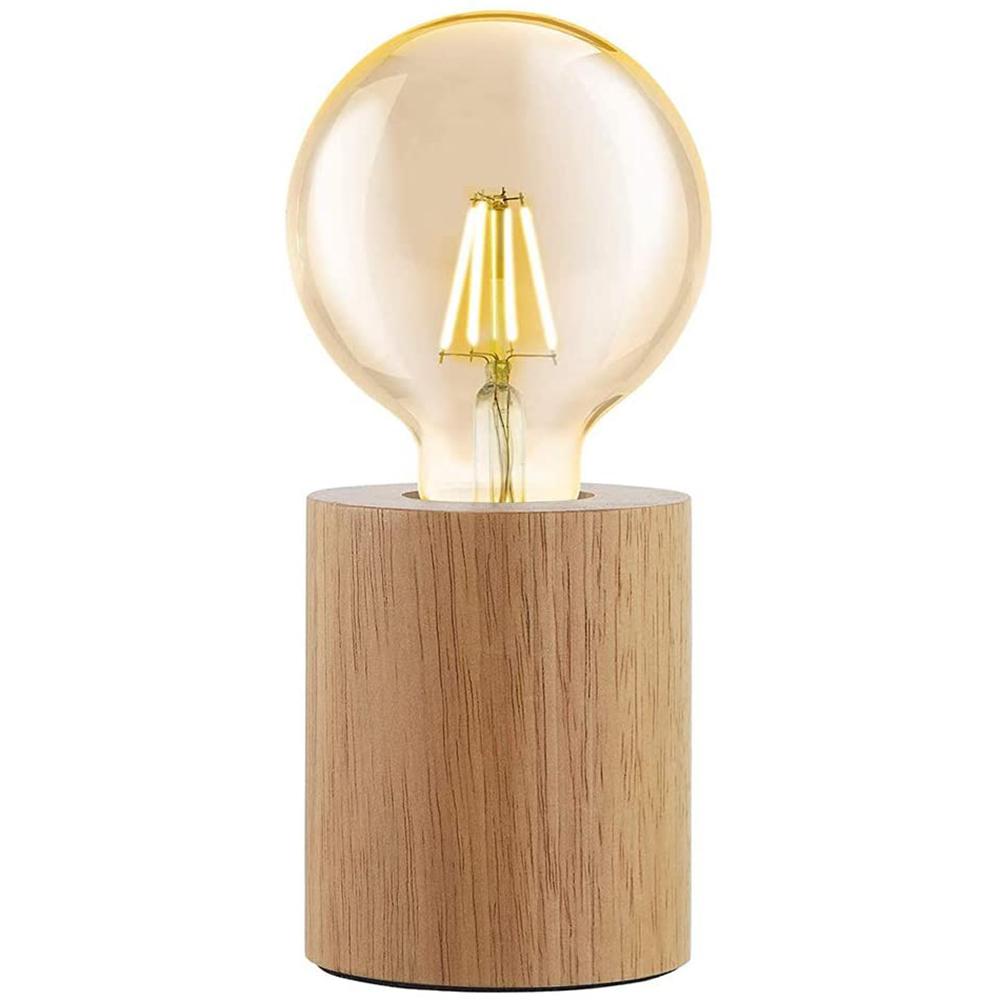 220V Retro Wood Table Lamp E27 Socket Vintage Desk Lamp Base Holder EU Plug Bedside Lamp Decor Wooden Base Table Light