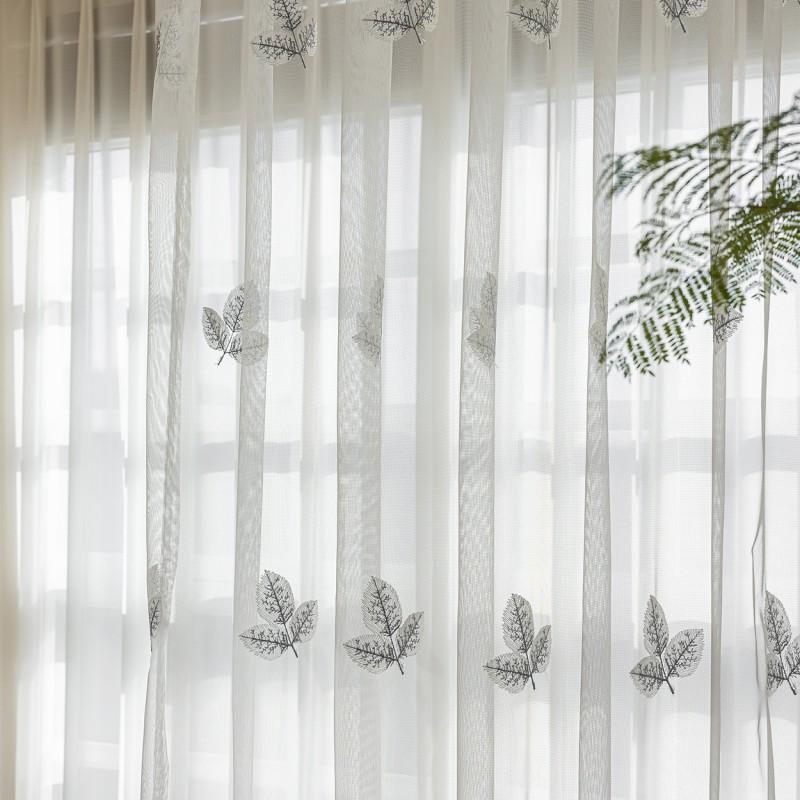 Transparent Sheer Curtain With Leaf Embroidery Living Room Balcony Modern Minimalist Decor