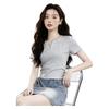 V-Neck Slim Fit Short Sleeve T-Shirt for Women Summer 2026 New Waist Ruched Slimming Versatile Basic Top