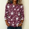 Womens Casual Round Neck 3/4 Sleeve Floral Print T Shirt Top Lightweight Soft Fabric Comfortable Fit Stylish Design