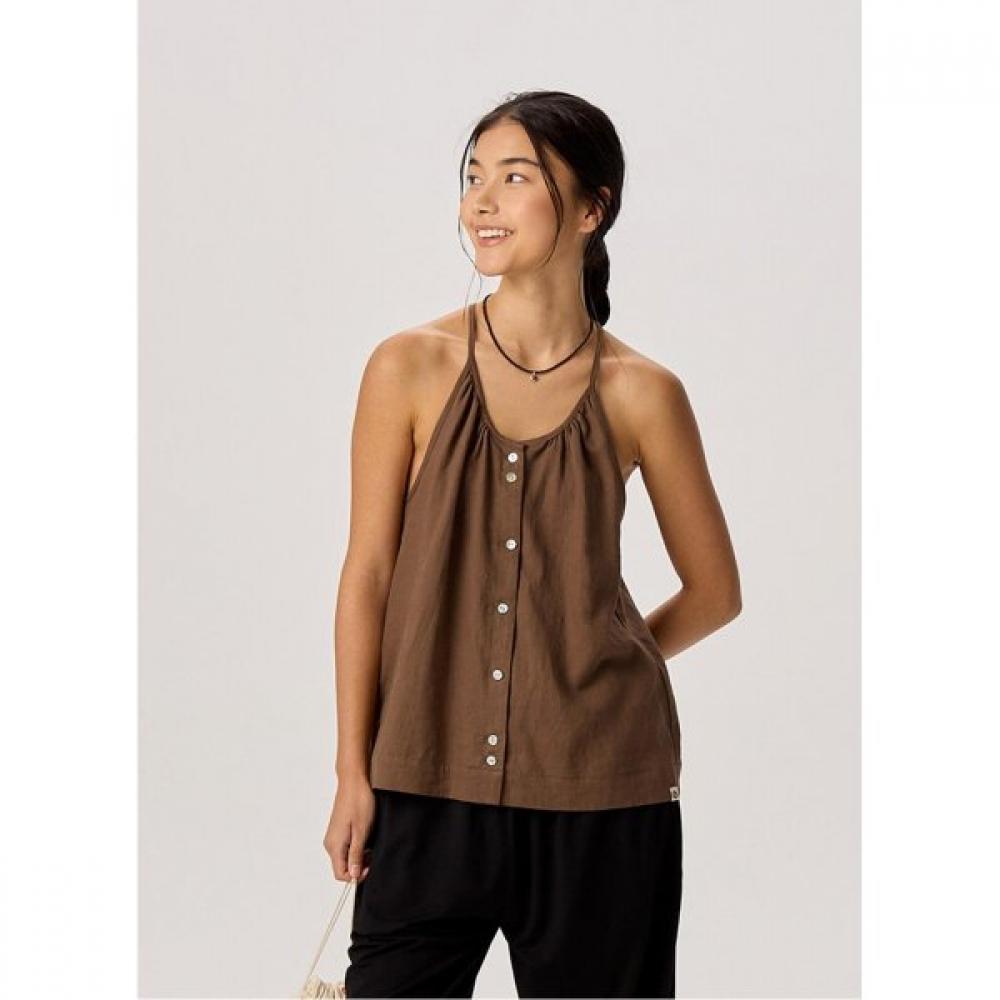 Budhi Mudra Linen Shirring Sleeveless Brown Lentil B61002atn62 W33 Brown Lentil/S
