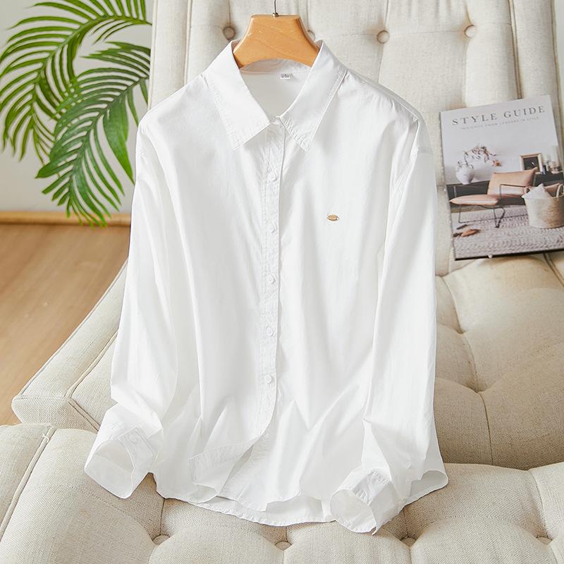 

Women Long-sleeved Spring and Autumn New Combed Cotton Top Gold Button Korean Loose Top M білий