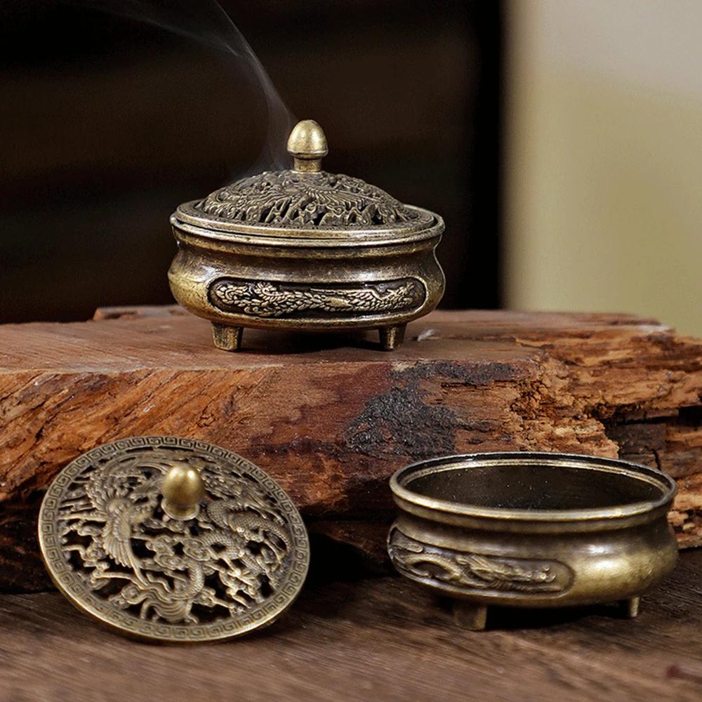 Dragon and Phoenix Fingertip Burner,Three Leg Small Incense Burner Non Stick Powder Plate, Creative Zen Aromatherapy Burner Home Tea Ceremony Ornament