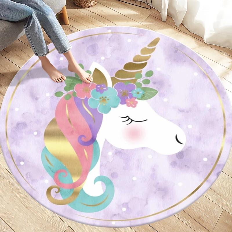 

Fantasy Glitter Star Unicorn Round Carpet Cartoon Rug for Office Living Room Girl Room Decor Non-slip Children s Crawl Floor Mat 60cm