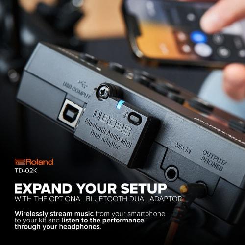 Roland TD-02K V-drums Electronic Drums, Entry-Level Model, Compact, Bluetooth Connectivity, Beginner-Friendly, Pad Upgrades Available