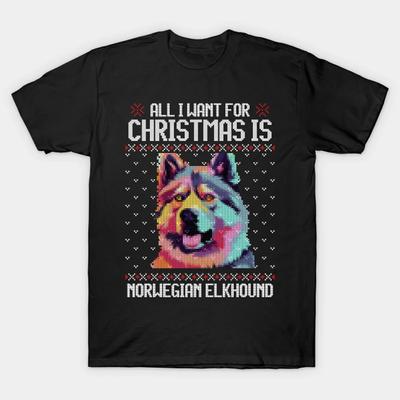 Neon Norwegian Elkhound Ugly Christmas Sweater Dog Lovers Gift T-Shirt New 100% Cotton O-Neck Short Sleeve Casual Mens T Shirt