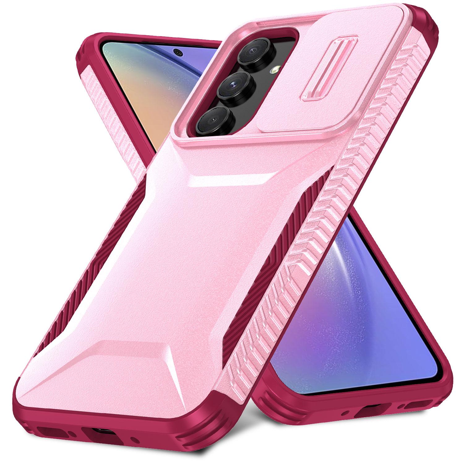

For Samsung Galaxy A54 5G Case TPU+PC Phone Cover with Slide Lens Protection Design Pink/Wine Red
