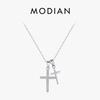 MODIAN 925 Sterling Silver Classic Delicate Double Cross Zircon Link Chain Pendant Necklace for Women Fine Jewelry Gifts
