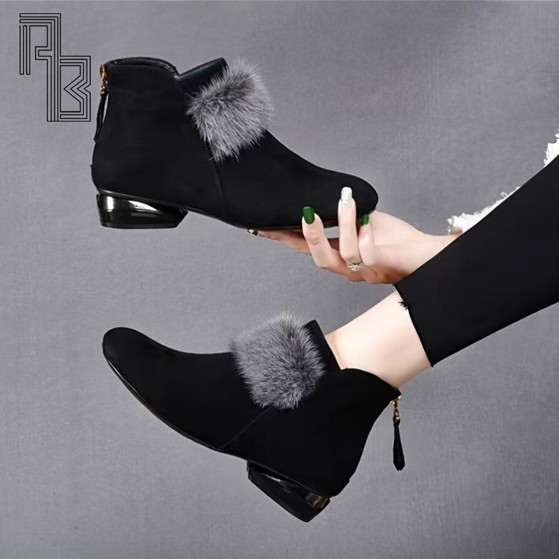 Women's Short Boots, Autumn/Winter Round Head Matte Style Short Boots, Fashionable and Versatile Low Top Plush Cotton Boots