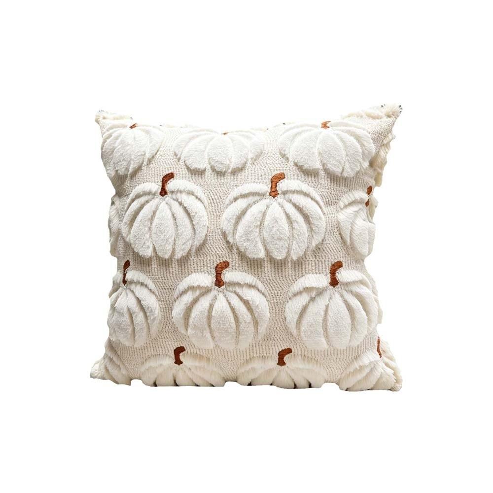 Soft Plush Pumpkin Pillow Case Cute Embroidery Square Shape Halloween Cushion Cover Warm Texture Solid Color