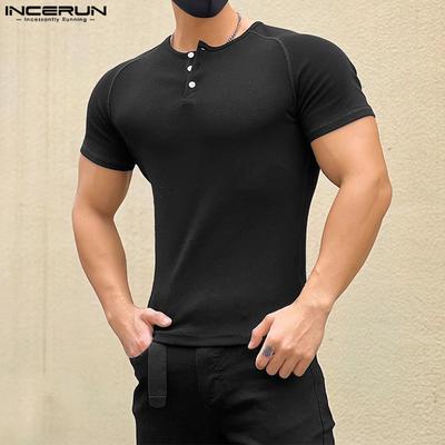 T-shirt Henley da Uomo a Maniche Corte Casual con Texture Estive