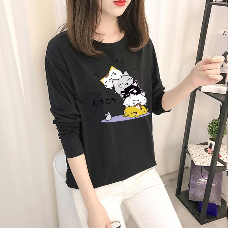 

Осень 2023 г. Корейские топы с рисунком - женские футболки с длинными рукавами в однотонных цветах 2XL