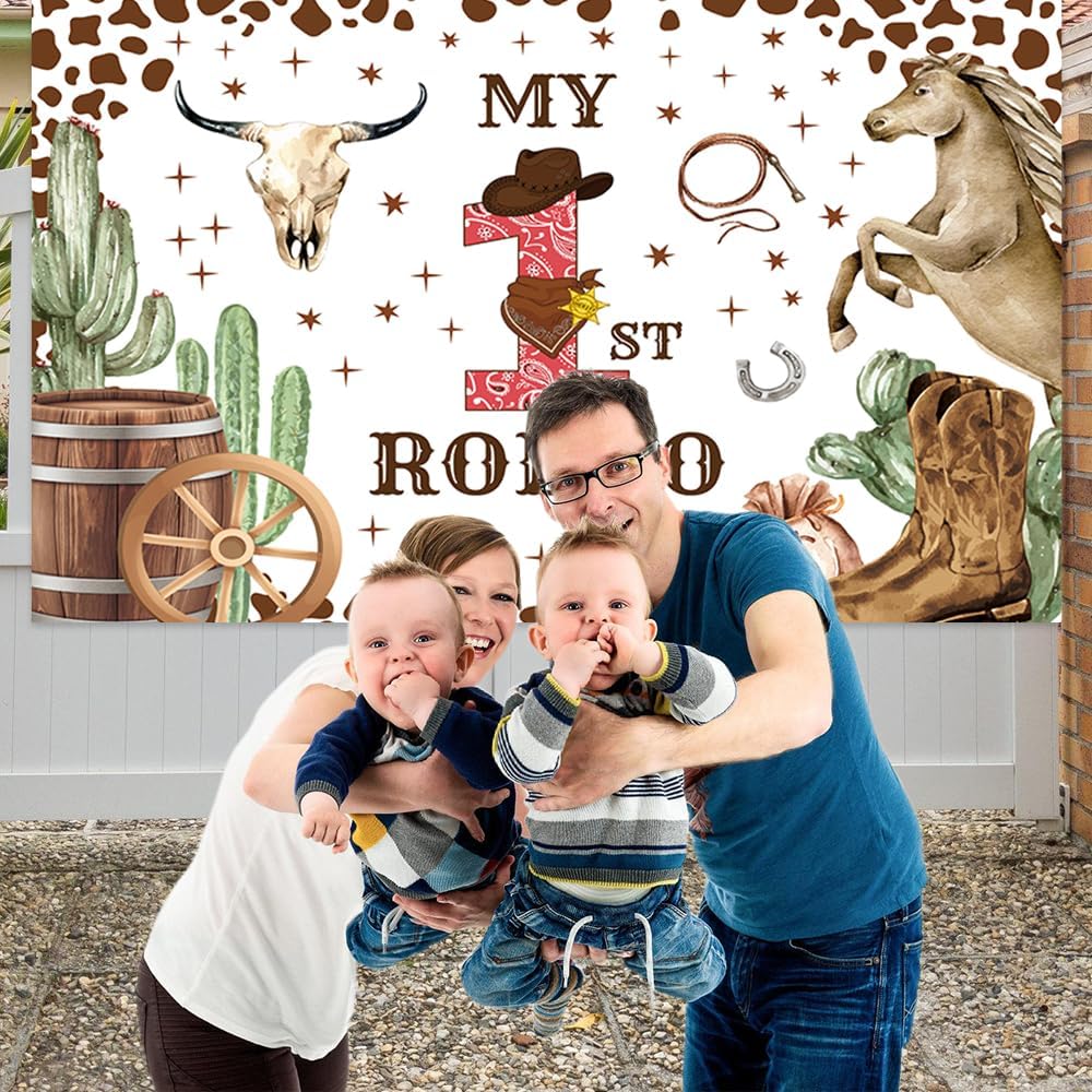 My First Rodeo Cow Print Baby Backdrop - 7x5ft, Perfect for Birthday and Cowboy Party Supplies